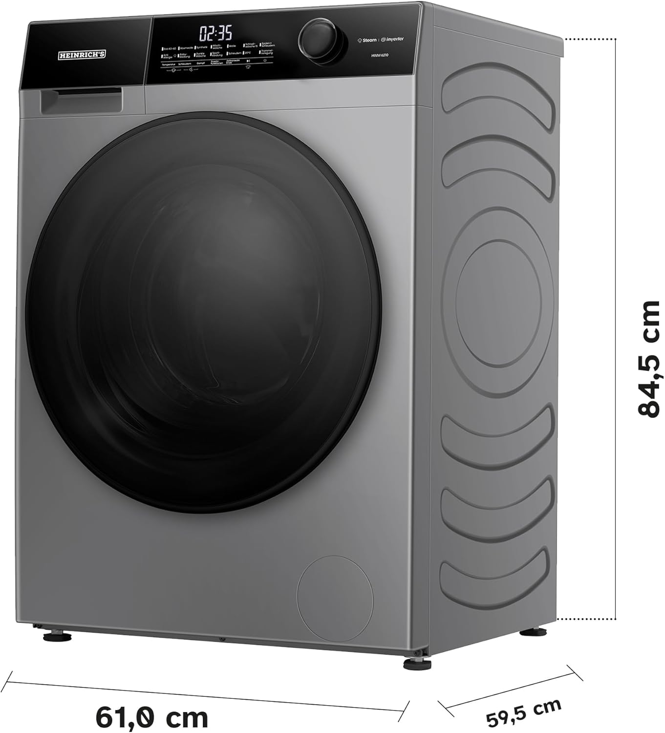 10kg Waschmaschine mit Steam-Funktion, 15 Programme, 1400 U/min, Inverter-Motor, LED-Display, Aqua-Stop, Kindersicherung, Energieklasse A, Titan-Grau