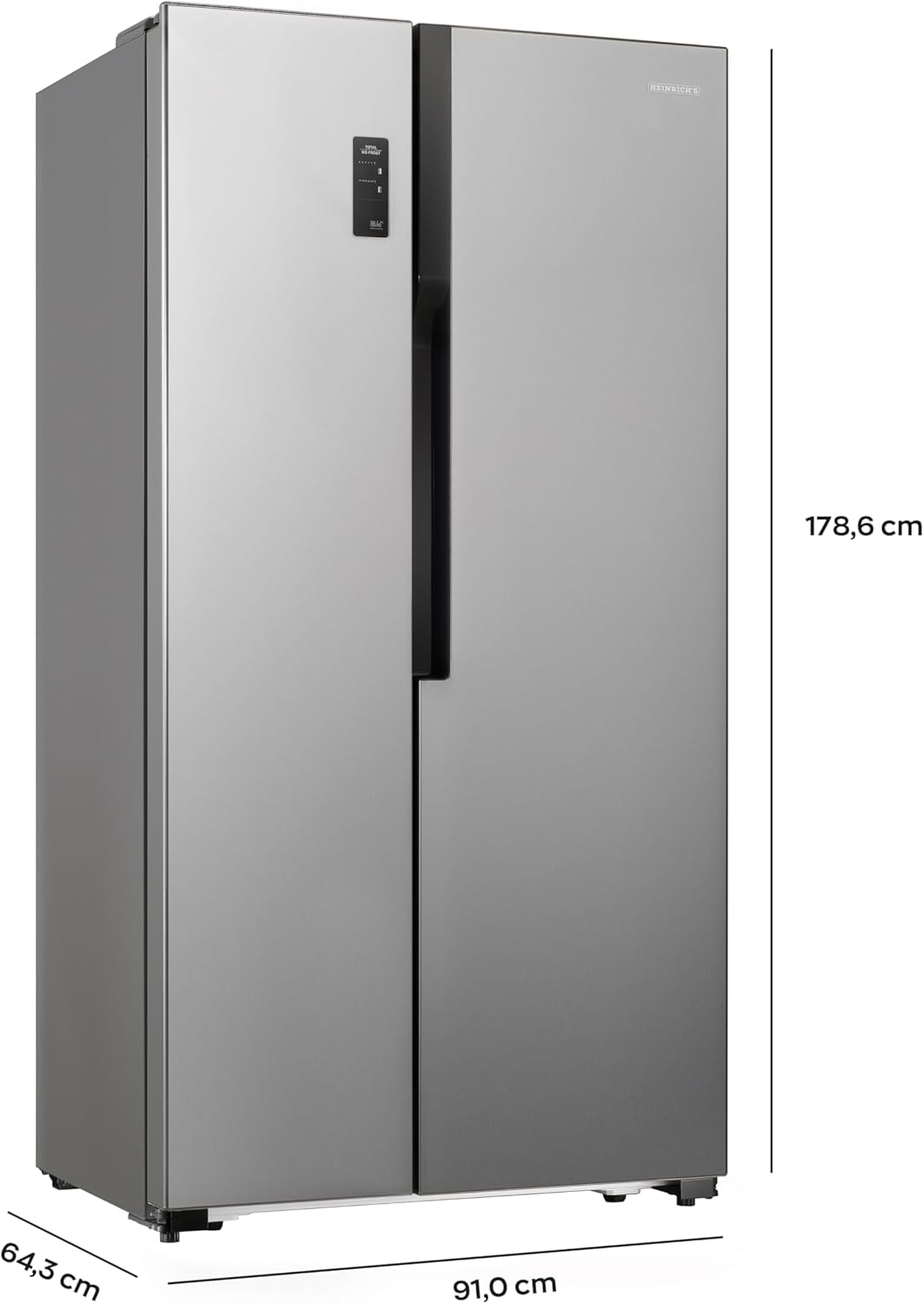 HEINRICHS Side-by-Side Kühlschrank 519L, No-Frost, LED-Touch, Multi-Airflow, Inox