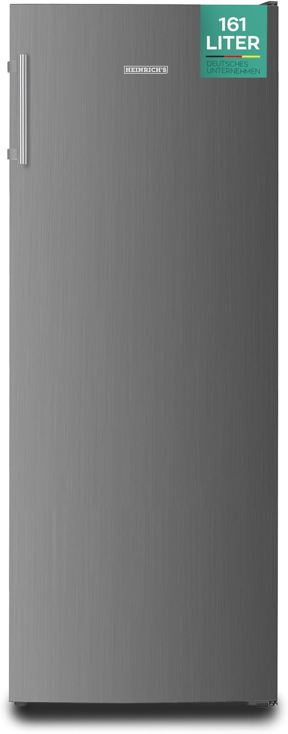 HEINRICHS Gefrierschrank 161L, No-Frost, LED-Display, 3 Schubladen, Alarmfunktion, Inox