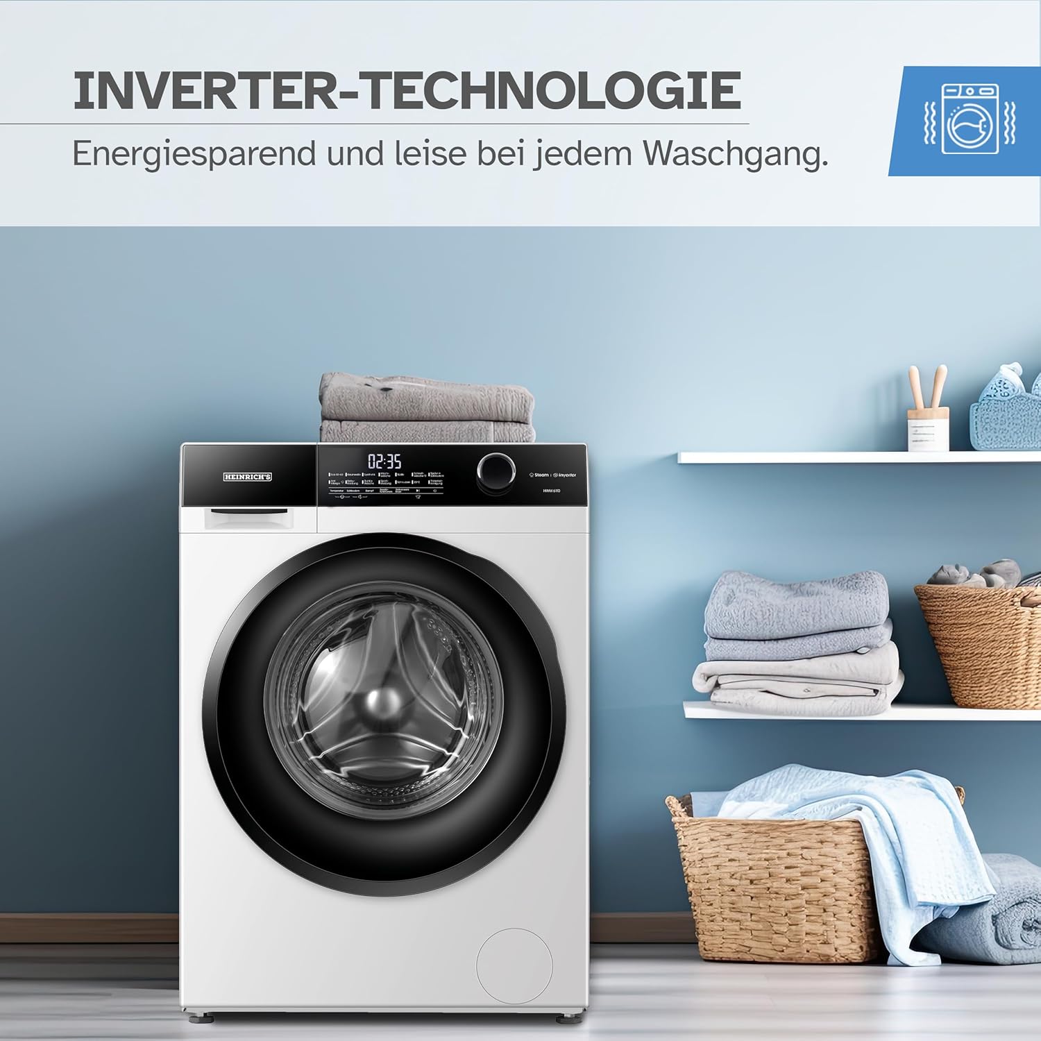 10 kg Waschmaschine mit Steam, 15 Programmen, Inverter-Motor & Timer