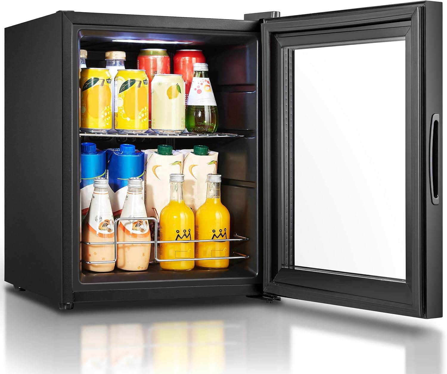 HEINRICHS Getränkekühlschrank 42L, Mini Kühlschrank mit Glastür kompakt und leise