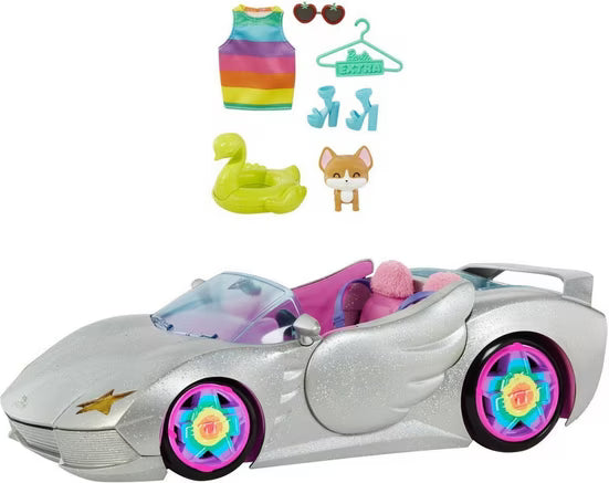 BARBIE Spielzeug-Auto Cabrio - Glitzerndes Silbernes Auto für Barbie mit Scherentüren