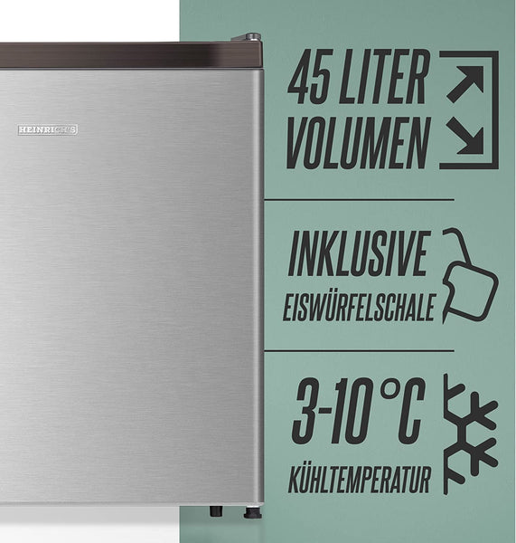 HEINRICHS HKB 4188 Silber Getränkekühlschrank 45L klein kompakt leise: –