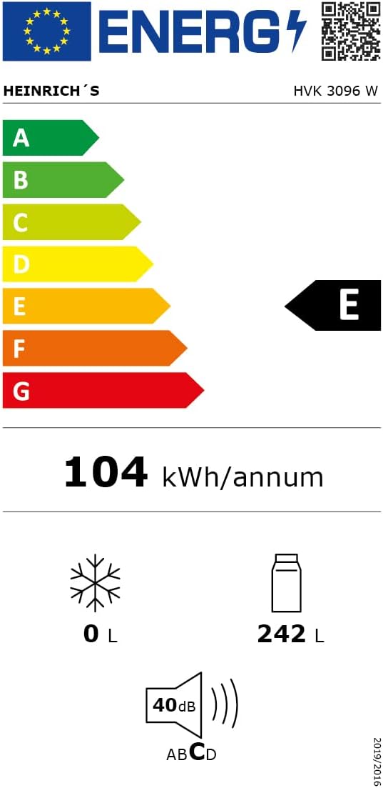 HEINRICHS Kühlschrank 242L, LED-Beleuchtung, 5 Glasablagen, 7 Temperaturstufen, wechselbarer Türanschlag, 40dB, Weiß