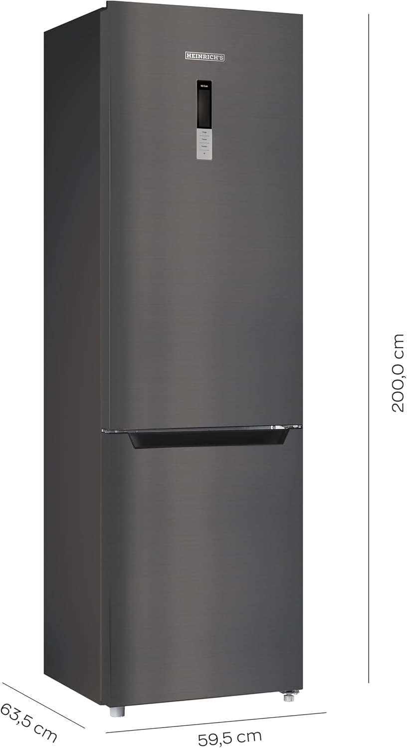 HEINRICHS Kühlgefrierkombination 356L, LED, wechselbarer Türanschlag, leise 37dB, Schwarz-Inox