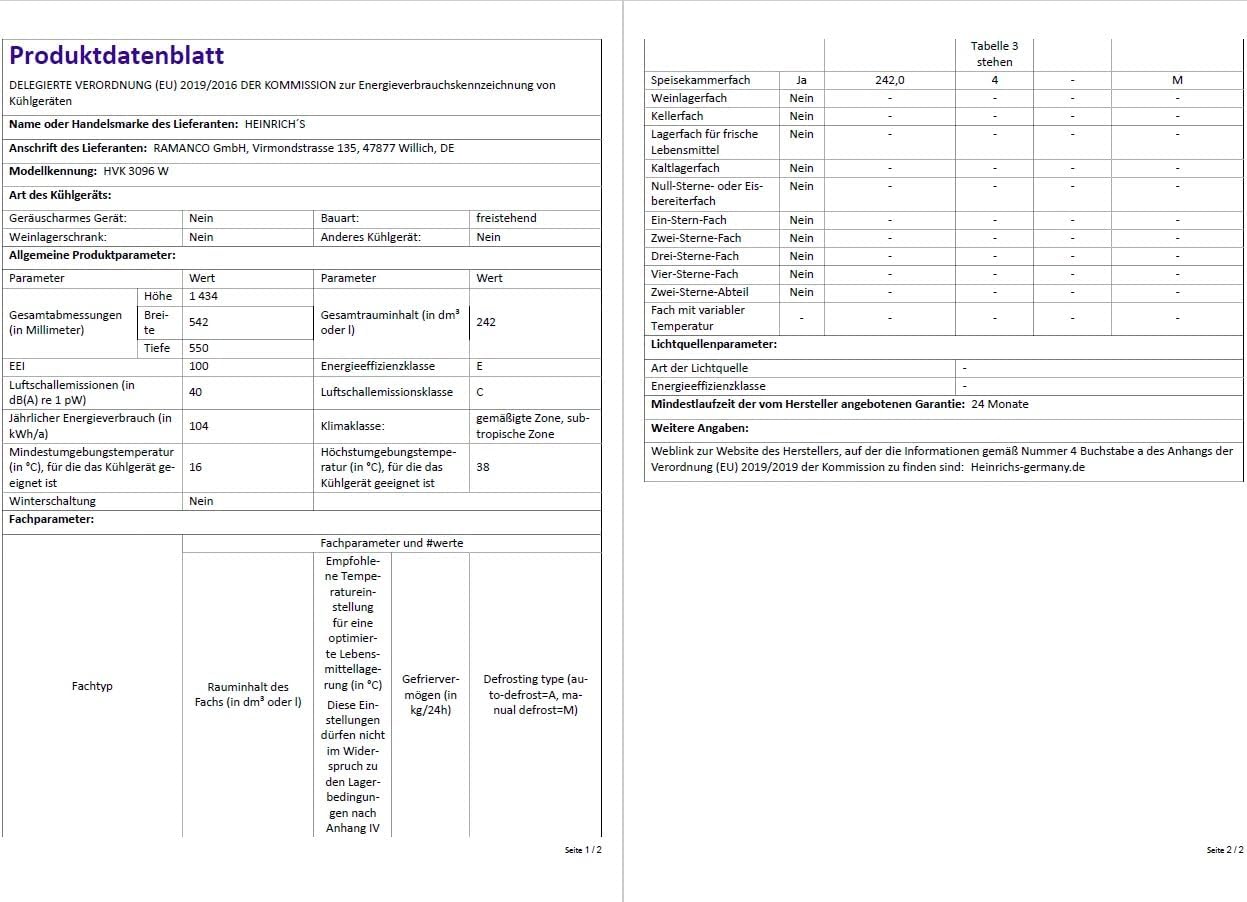 HEINRICHS Kühlschrank 242L, LED-Beleuchtung, 5 Glasablagen, 7 Temperaturstufen, wechselbarer Türanschlag, 40dB, Weiß