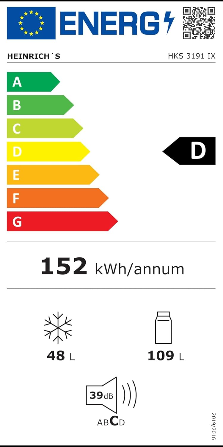 HEINRICHS Kühlgefrierkombination 157L, LED, 39dB, wechselbarer Türanschlag, Inox