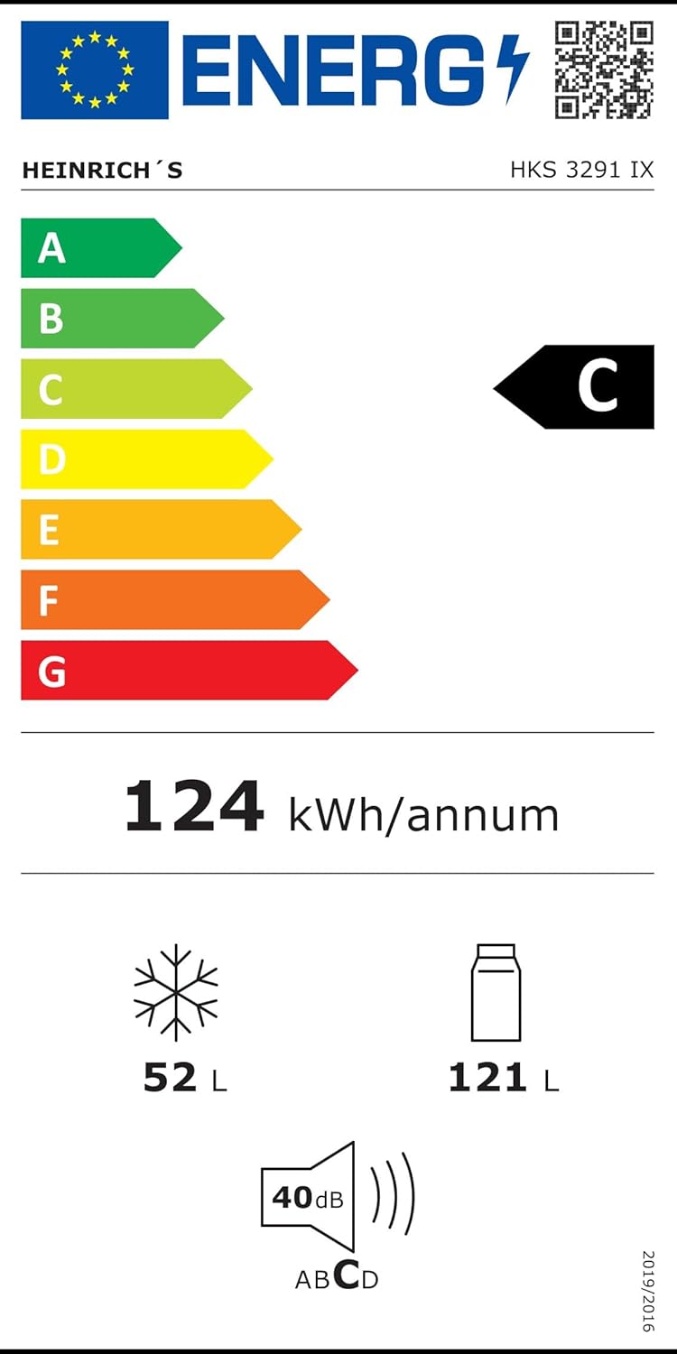 HEINRICHS Kühlgefrierkombination 173L, LED-Beleuchtung, 40dB, 7 Temperaturstufen, wechselbarer Türanschlag, Inox