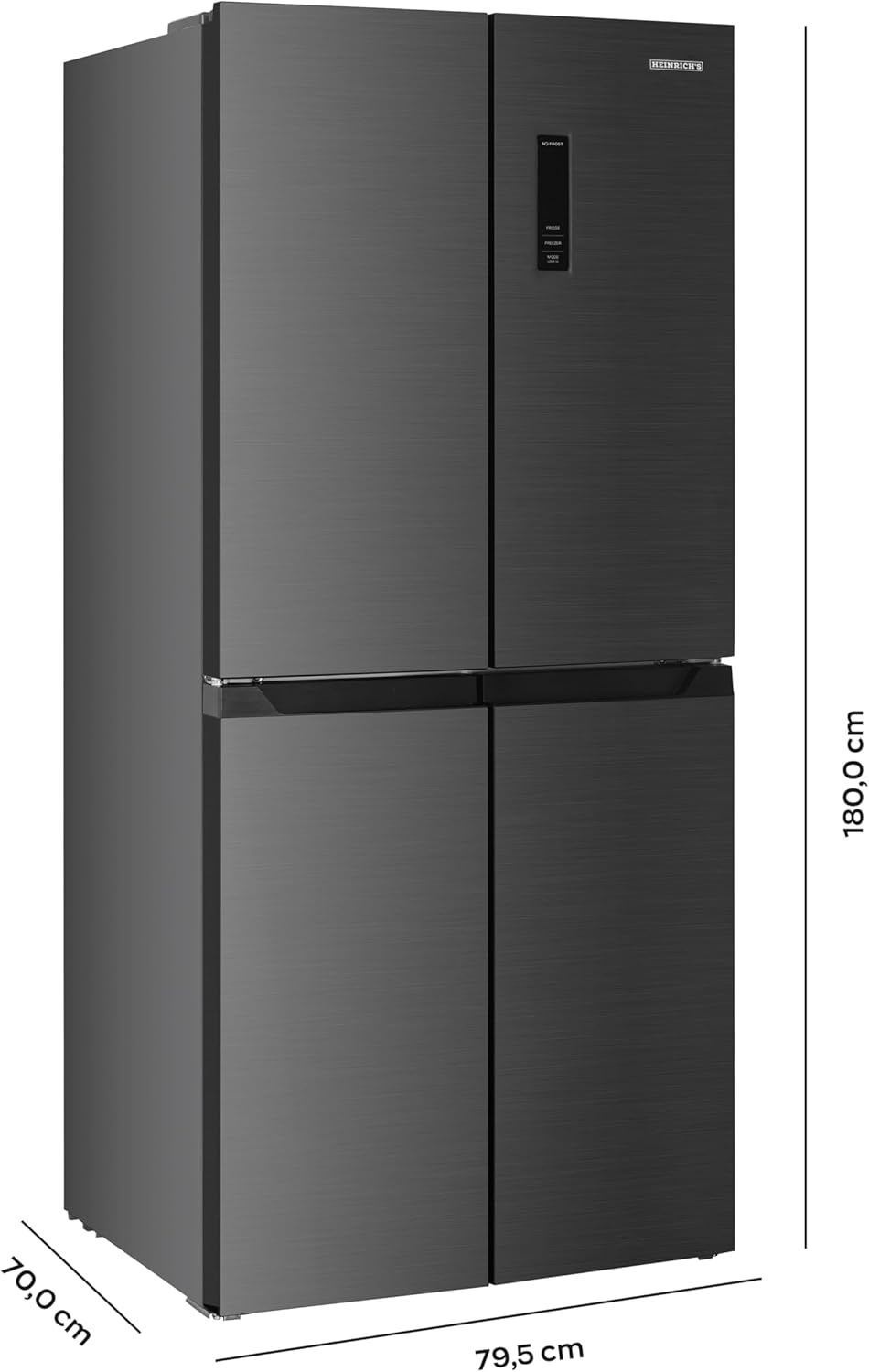 HEINRICHS Cross-Door Kühlschrank 421L, No-Frost, LED, Multi-Airflow, Fresh Converter, Inox