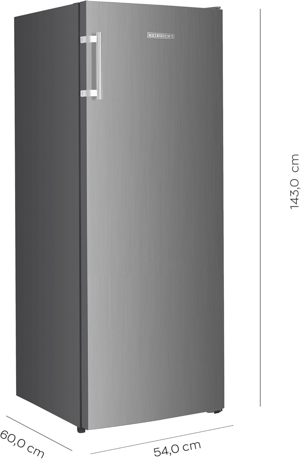 HEINRICHS Gefrierschrank 161L, No-Frost, LED-Display, 3 Schubladen, Alarmfunktion, Inox