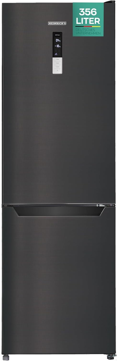 HEINRICHS Kühlgefrierkombination 356L, LED, wechselbarer Türanschlag, leise 37dB, Schwarz-Inox