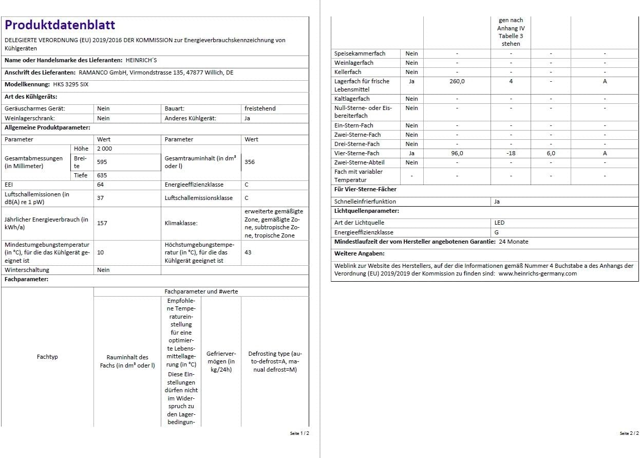 HEINRICHS Kühlgefrierkombination 356L, Wasserspender, 37dB, wechselbarer Türanschlag, Schwarz-Inox