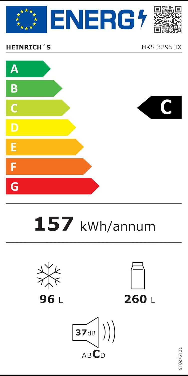 HEINRICHS Kühlgefrierkombination 356L, LED, 37dB, wechselbarer Türanschlag, Inox