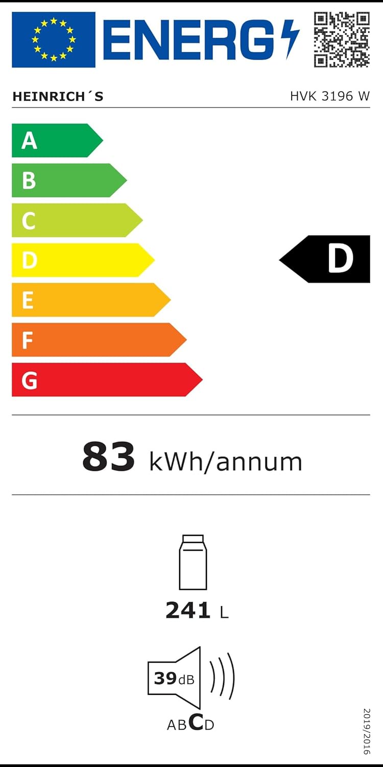 HEINRICHS Kühlschrank 241L, LED, 5 Glasablagen, wechselbarer Türanschlag, 39dB, Weiß