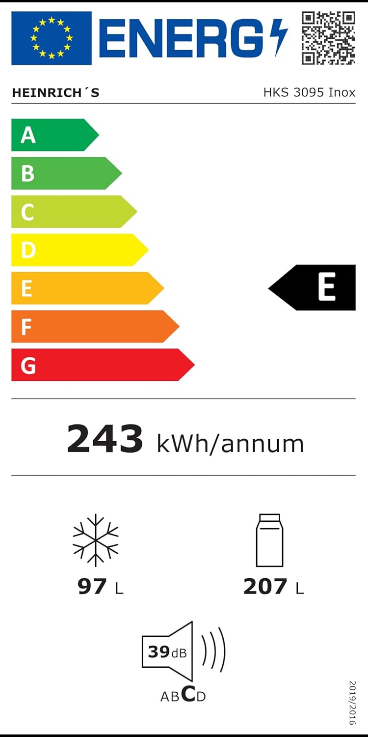 HEINRICHS Kühlgefrierkombination 304L, No-Frost, LED, 39dB, Touch-Bedienung, Inox