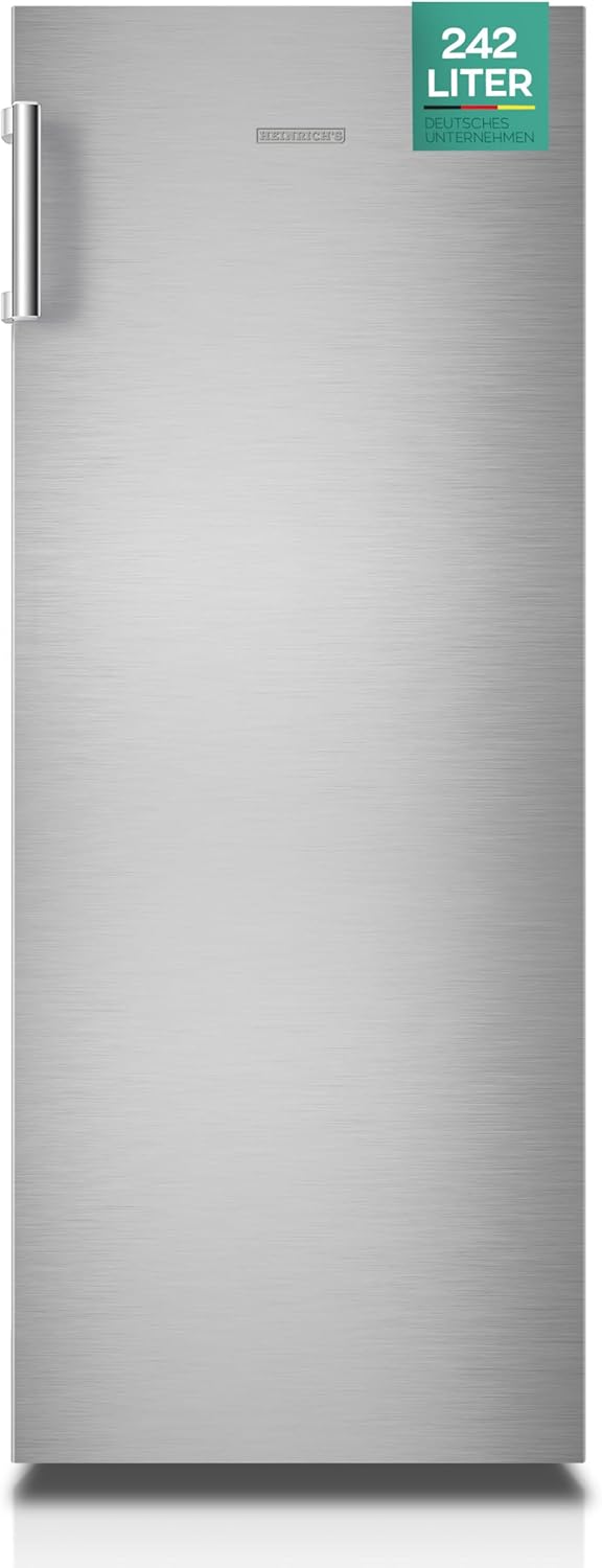 HEINRICHS Kühlschrank 242L, LED-Beleuchtung, 5 Glasablagen, 7 Temperaturstufen, wechselbarer Türanschlag, 40dB, Inox