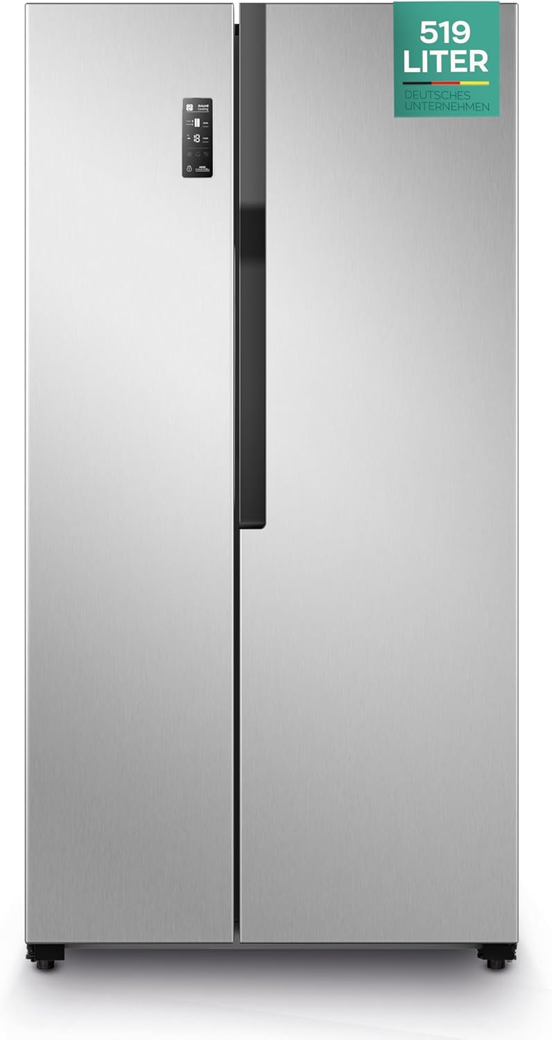 HEINRICHS Side-by-Side Kühlschrank 519L, No-Frost, LED-Touch, Multi-Airflow, Inox