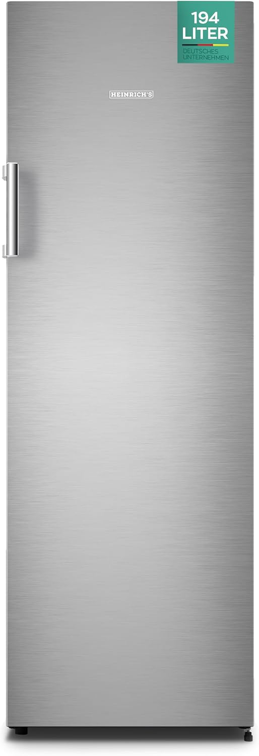 HEINRICHS Gefrierschrank 194L, No-Frost, 5 Schubladen, LED-Display, Airflow, Alarmfunktion, Inox