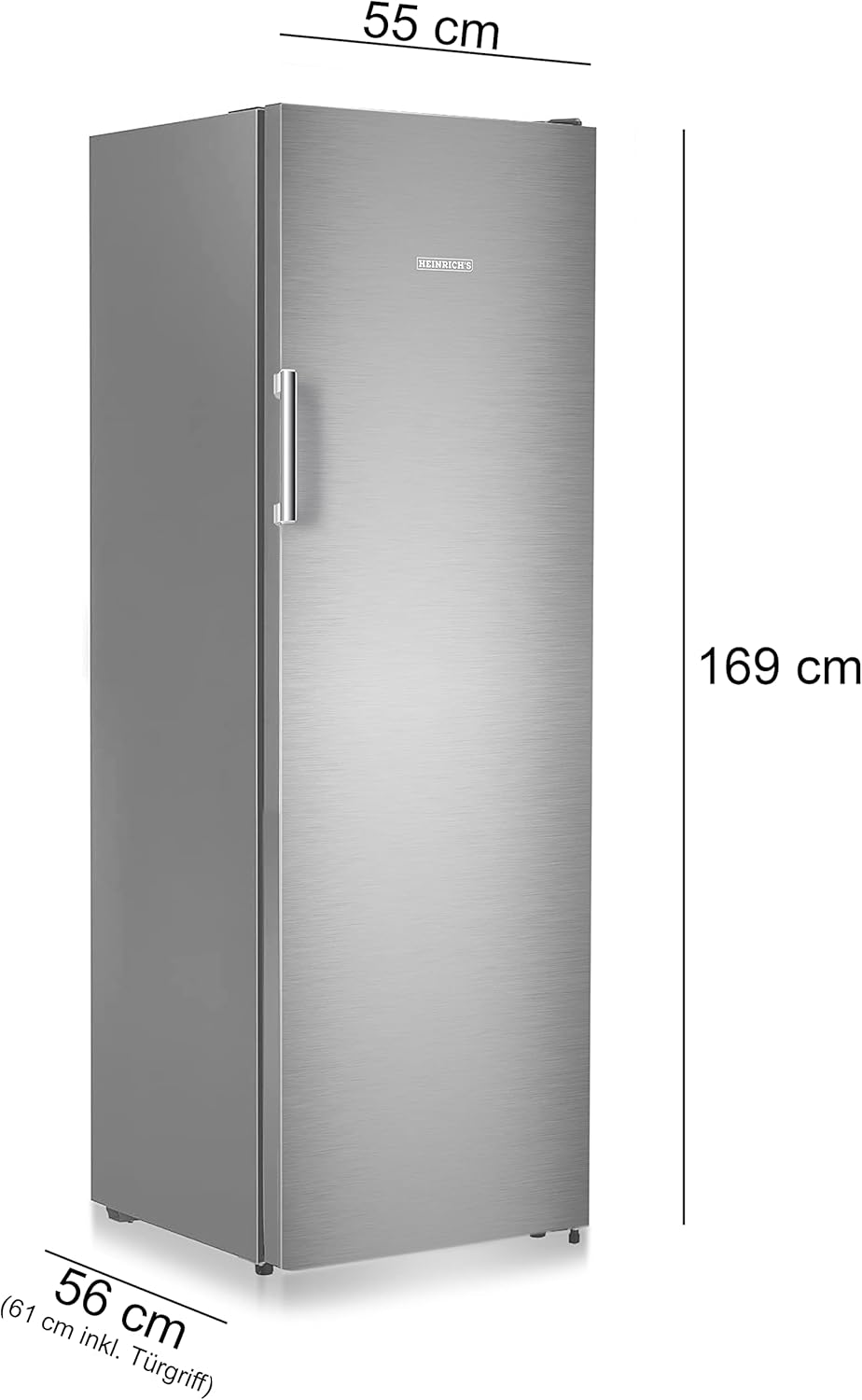 HEINRICHS Gefrierschrank 194L, No-Frost, 5 Schubladen, LED-Display, Airflow, Alarmfunktion, Inox