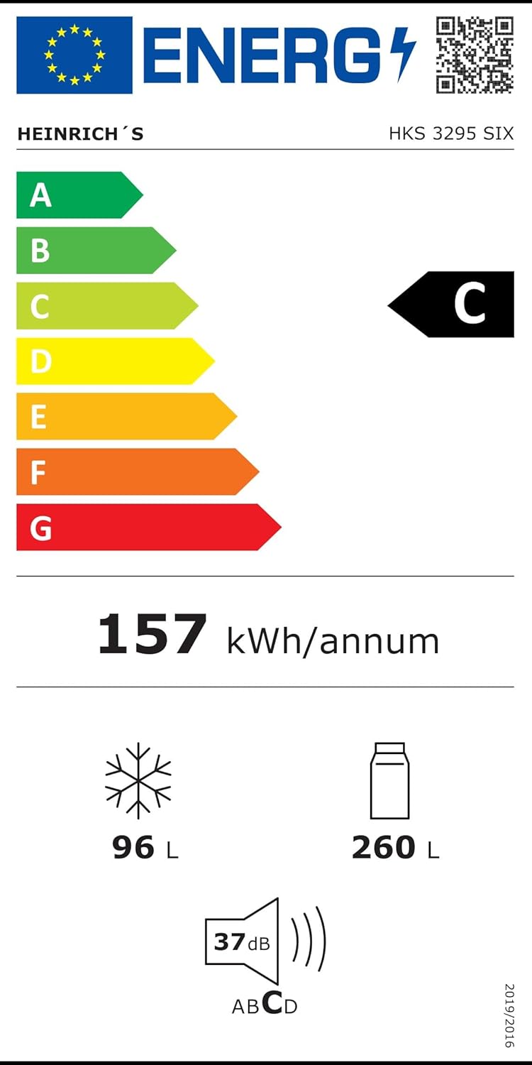 HEINRICHS Kühlgefrierkombination 356L, LED, wechselbarer Türanschlag, leise 37dB, Schwarz-Inox