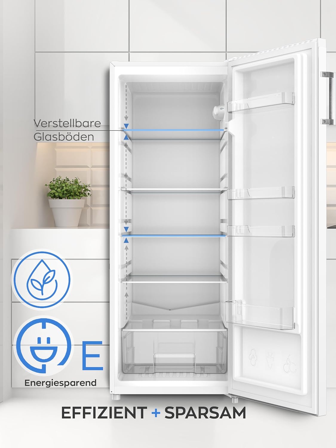 HEINRICHS Kühlschrank 241L, LED, 5 Glasablagen, wechselbarer Türanschlag, 39dB, Weiß