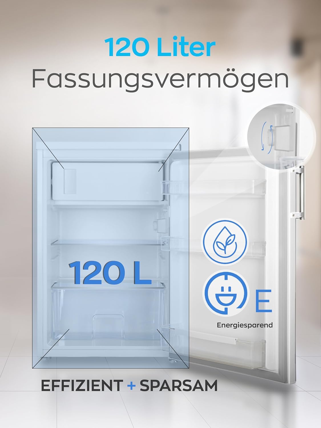 HEINRICHS Getränkekühlschrank 120L, 40dB, 13L Gefrierfach, kompakt, für Büro & Outdoor, Weiß