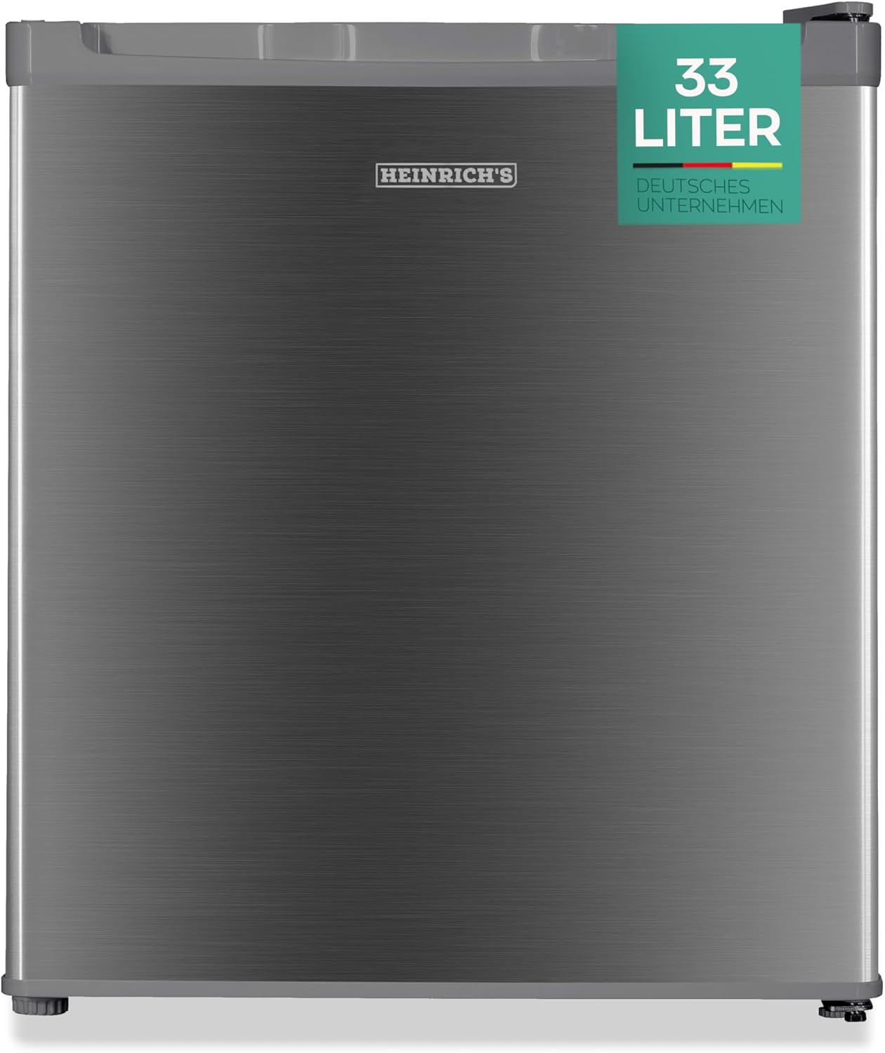 HEINRICHS Mini Gefrierschrank 33L, 40dB, wechselbarer Türanschlag, bis -18°C, für Büro & Outdoor, Edelstahl/Inox