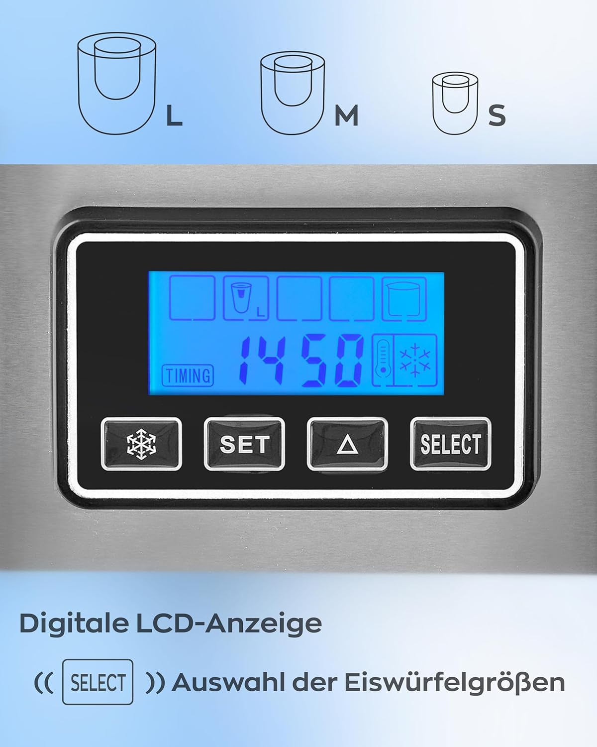 HEINRICHS Eiswürfelmaschine 120W, 2,2L Tank, 3 Eisgrößen, Timer, Selbstreinigung, Edelstahl