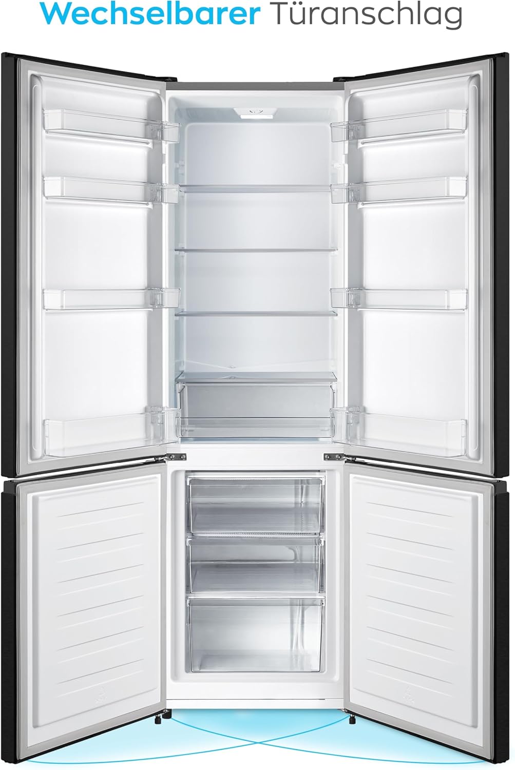 HEINRICHS Kühlgefrierkombination 269L, LED, 39dB, 7 Temperaturstufen, wechselbarer Türanschlag, Schwarz-Inox