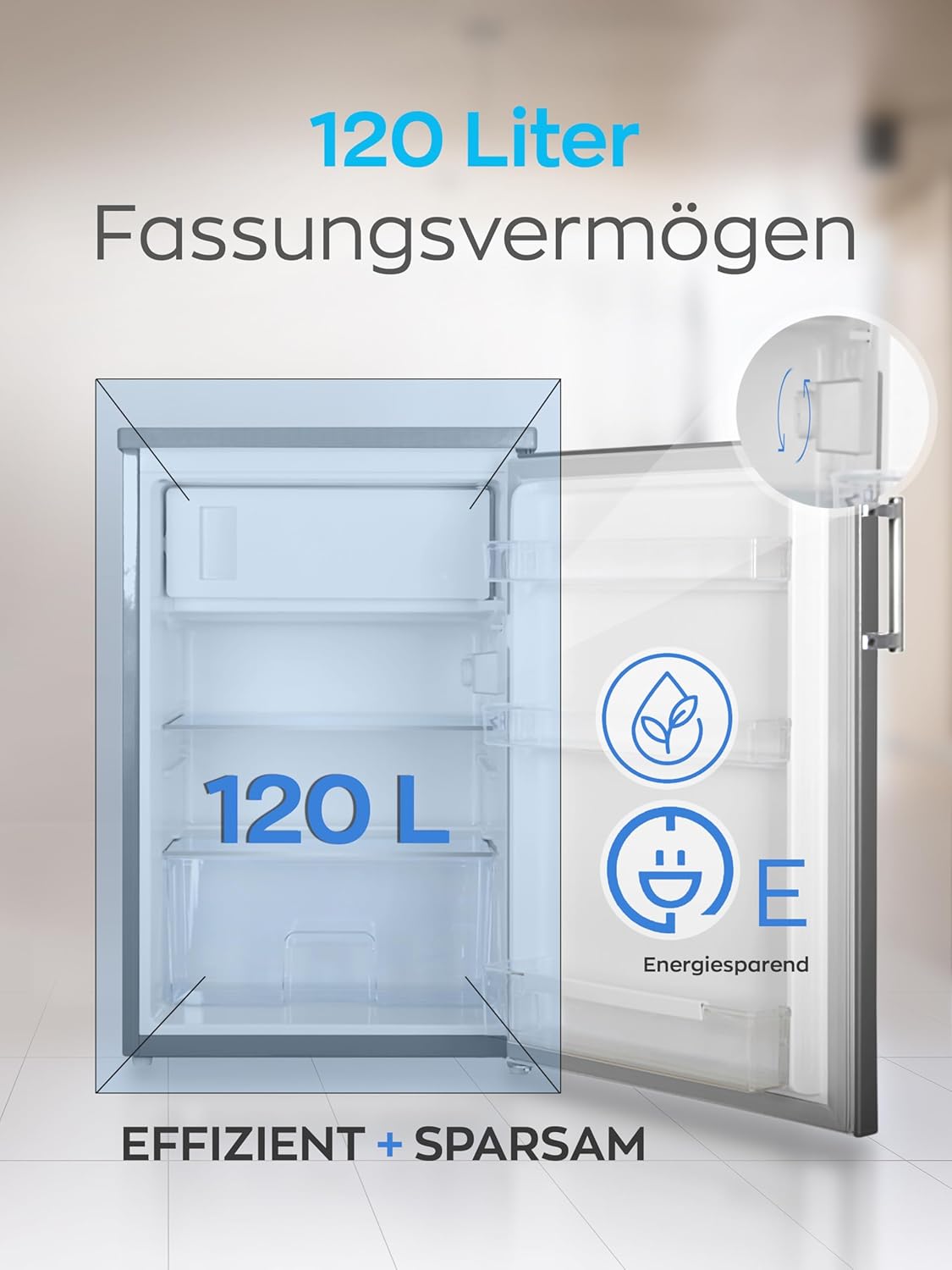 HEINRICHS Getränkekühlschrank 120L, 40dB, 13L Gefrierfach, kompakt, für Büro & Outdoor, Inox