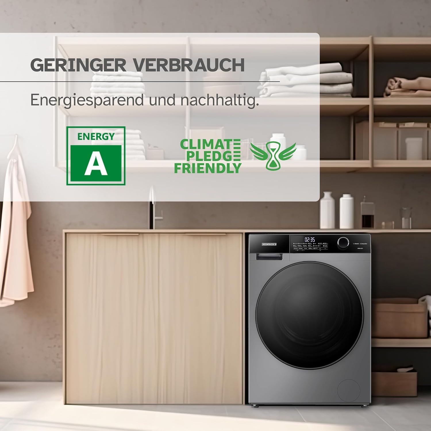 10kg Waschmaschine mit Steam-Funktion, 15 Programme, 1400 U/min, Inverter-Motor, LED-Display, Aqua-Stop, Kindersicherung, Energieklasse A, Titan-Grau