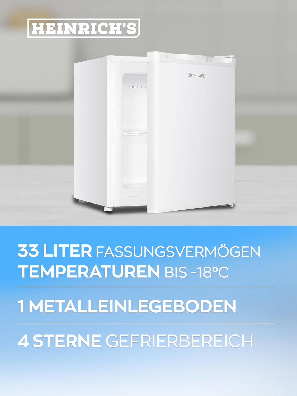 Heinrich ́s Gefrierschrank Mini Gefrierbox HGB 5088 W, 51 cm hoch, 44 cm breit, Kühlbox 40db 33 Liter bis zu -18 Grad, weiß, weiss