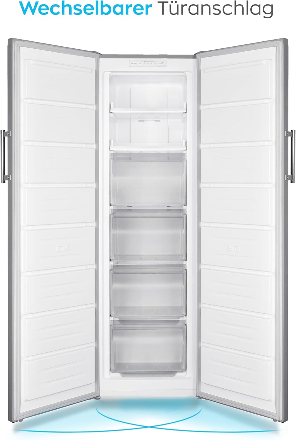 HEINRICHS Gefrierschrank 204L, No-Frost, LED-Display, 4 Schubladen, Alarmfunktion, inox