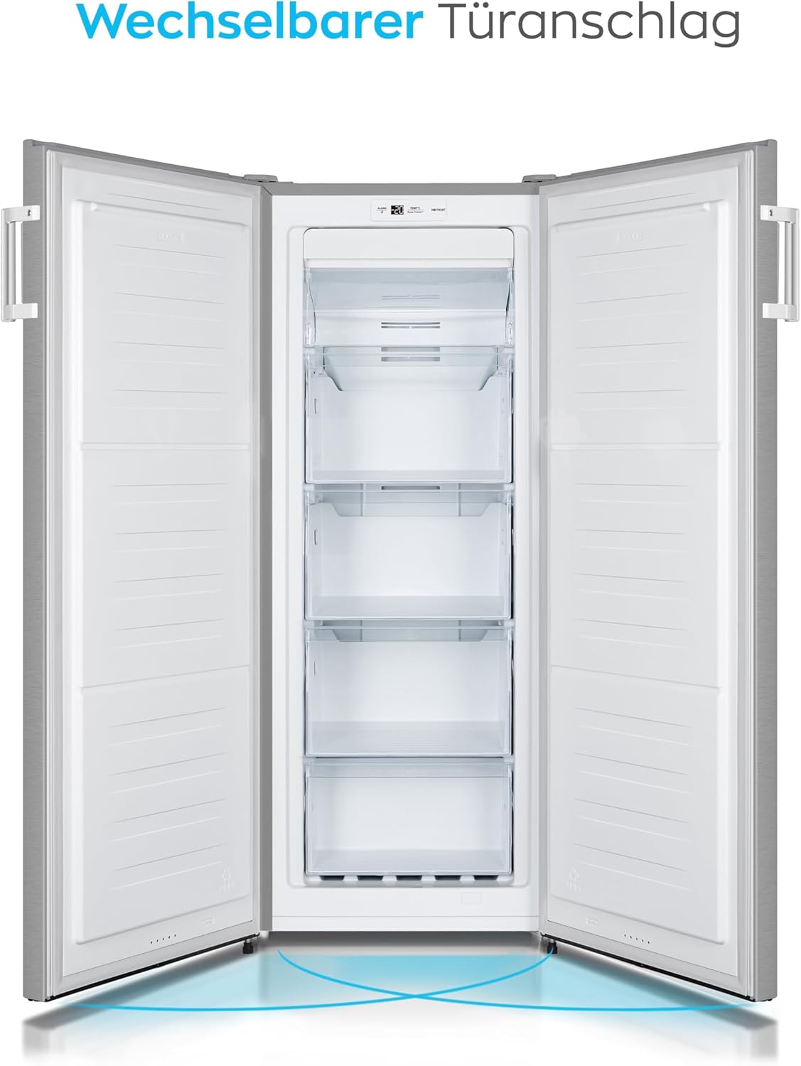 HEINRICHS Gefrierschrank 155L, No-Frost, 4 Schubladen, LED-Display, Airflow, Alarmfunktion, Inox