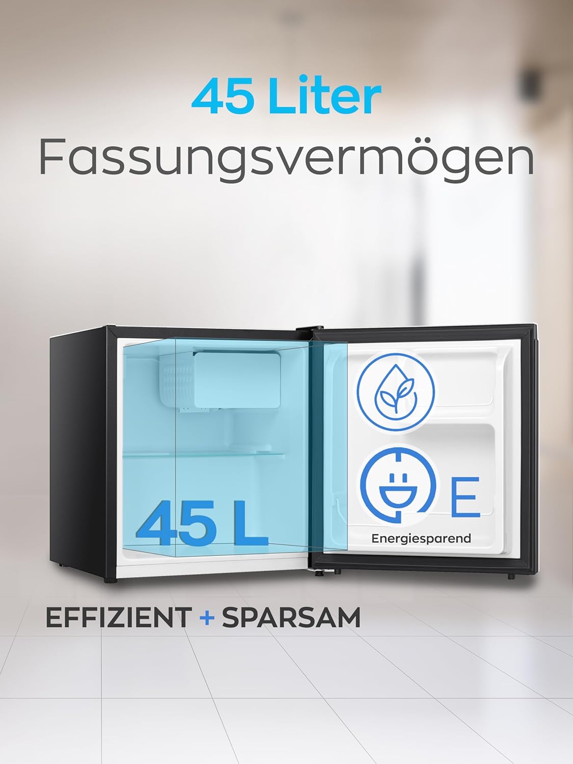 HEINRICHS Getränkekühlschrank 45L, 39dB, mit Kühlfach, kompakt, für Büro & Outdoor, Schwarz