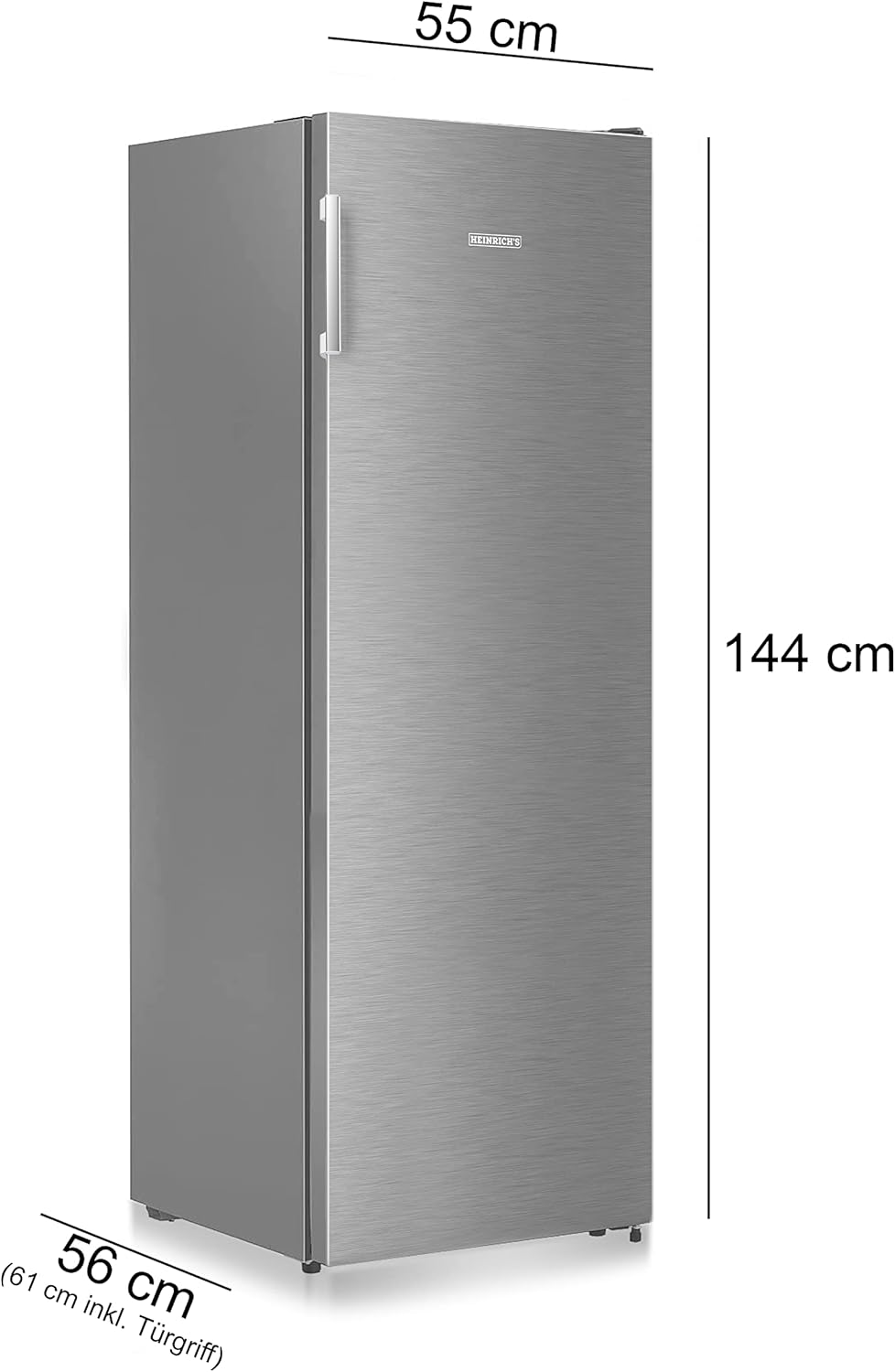 HEINRICHS Gefrierschrank 155L, No-Frost, 4 Schubladen, LED-Display, Airflow, Alarmfunktion, Inox