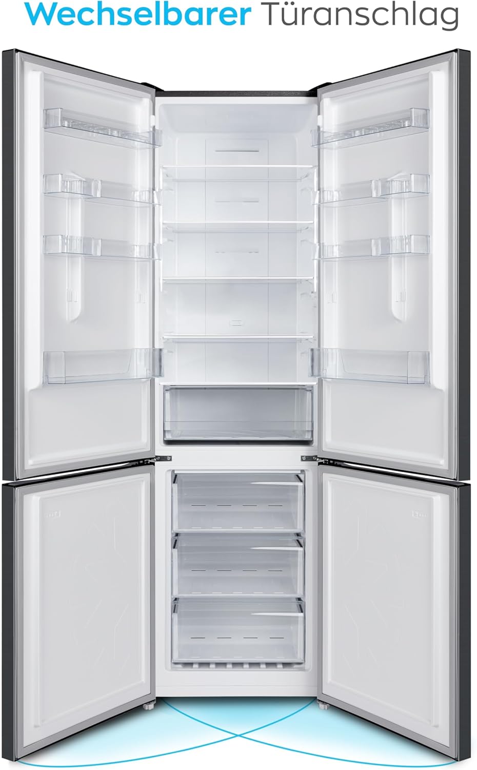 HEINRICHS Kühlgefrierkombination 356L, LED, wechselbarer Türanschlag, leise 37dB, Schwarz-Inox