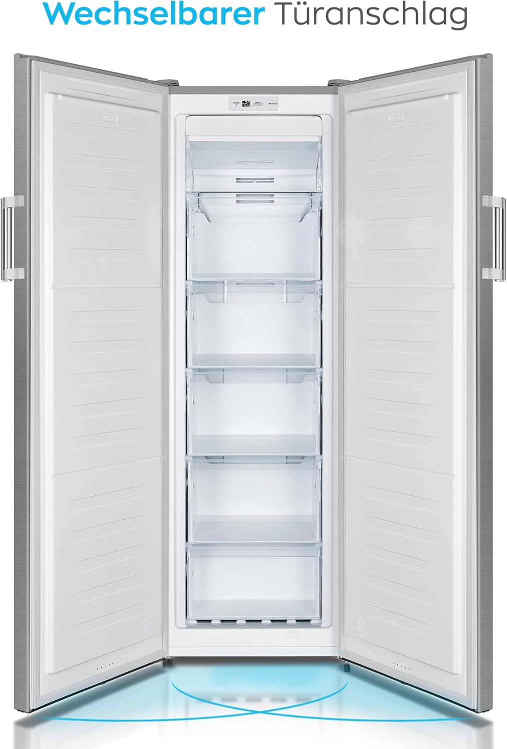 HEINRICHS Gefrierschrank 194L, No-Frost, 5 Schubladen, LED-Display, Airflow, Alarmfunktion, Inox