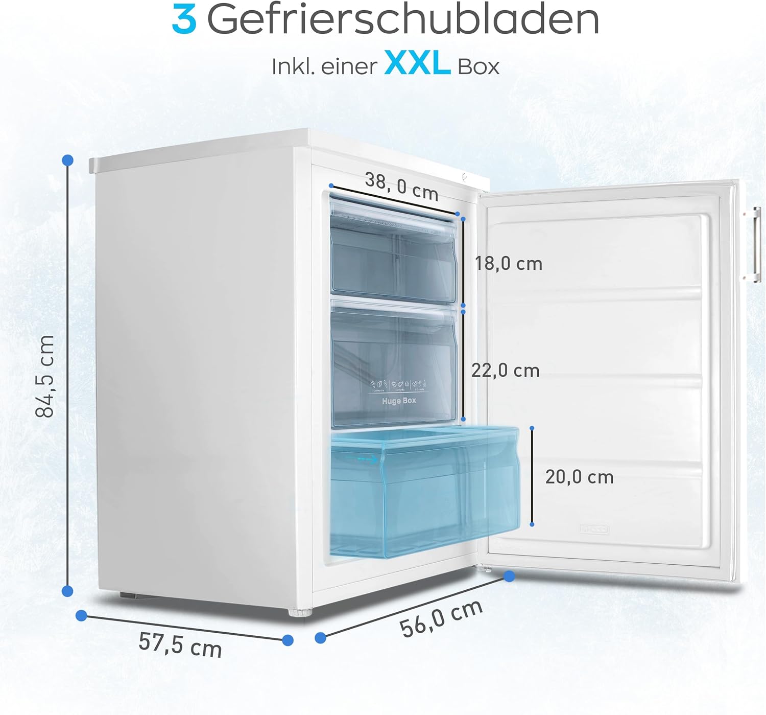 HEINRICHS Gefrierschrank 85L, 3 Schubladen, stufenlose Temperaturregelung, Airflow, Weiß