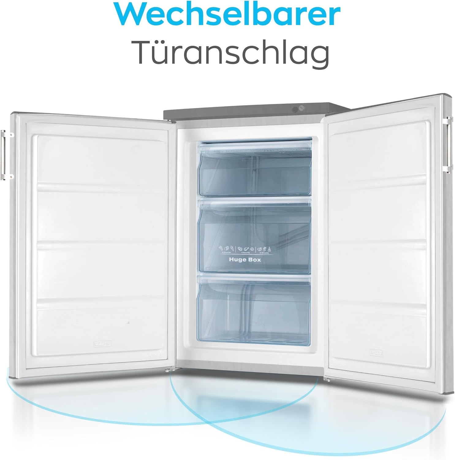 HEINRICHS Gefrierschrank 85L, 3 Schubladen, stufenlose Temperaturregelung, Airflow, Inox