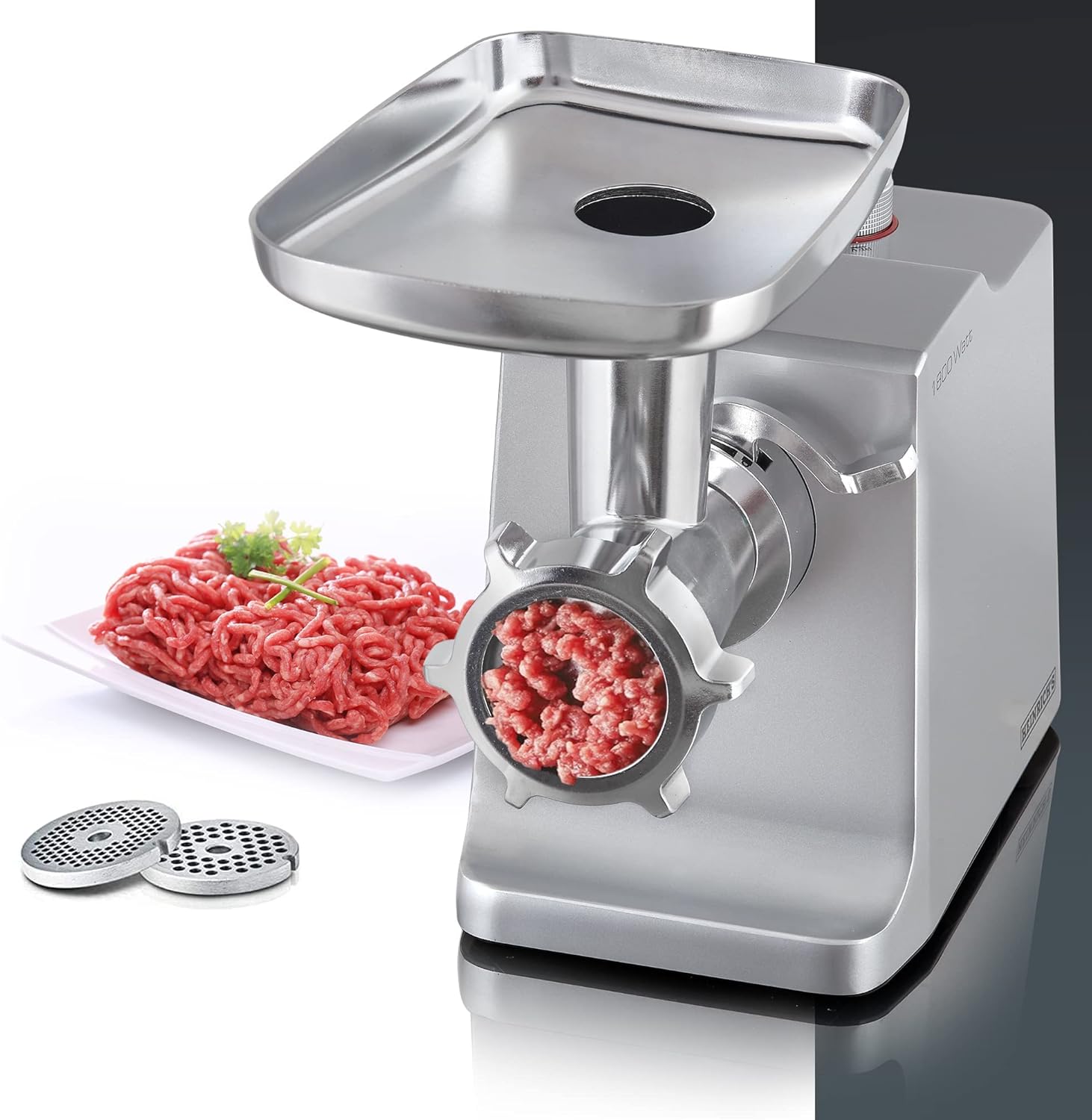 HEINRICHS Fleischwolf & Wurstmaschine, 1800W, 3 Hacksiebe, Kebbeaufsatz, Wurstaufsatz, 2KG/min, Metallgetriebe