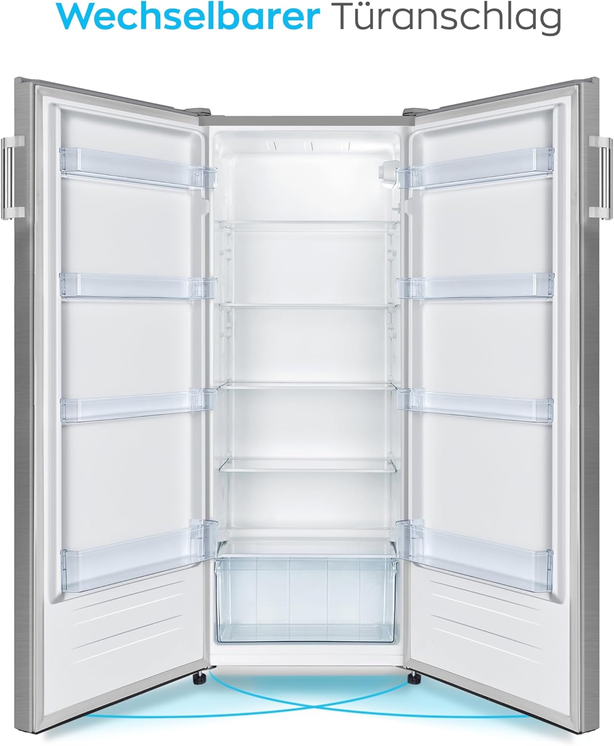 HEINRICHS Kühlschrank 242L, LED-Beleuchtung, 5 Glasablagen, 7 Temperaturstufen, wechselbarer Türanschlag, 40dB, Inox