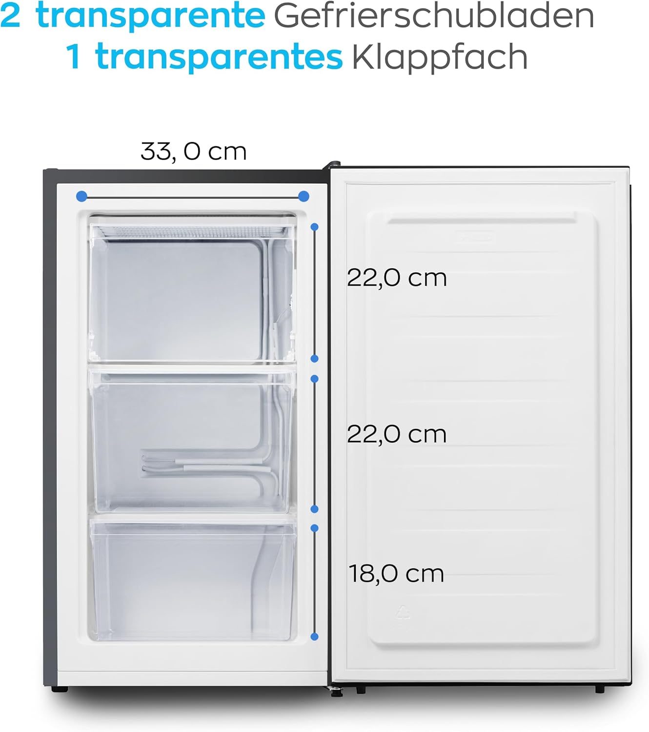 HEINRICHS Gefrierschrank 61L, 3 Schubladen, 7 Stufen, Airflow, wechselbarer Türanschlag, Schwarz