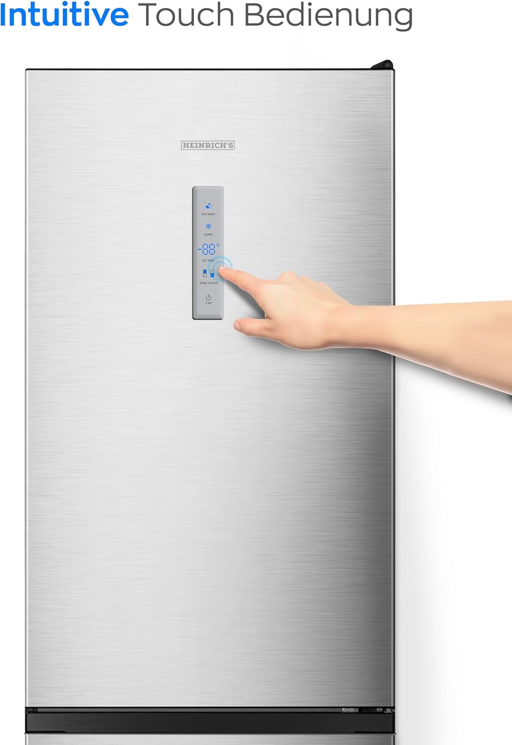 HEINRICHS Kühlgefrierkombination 304L, No-Frost, LED, 39dB, Touch-Bedienung, Inox