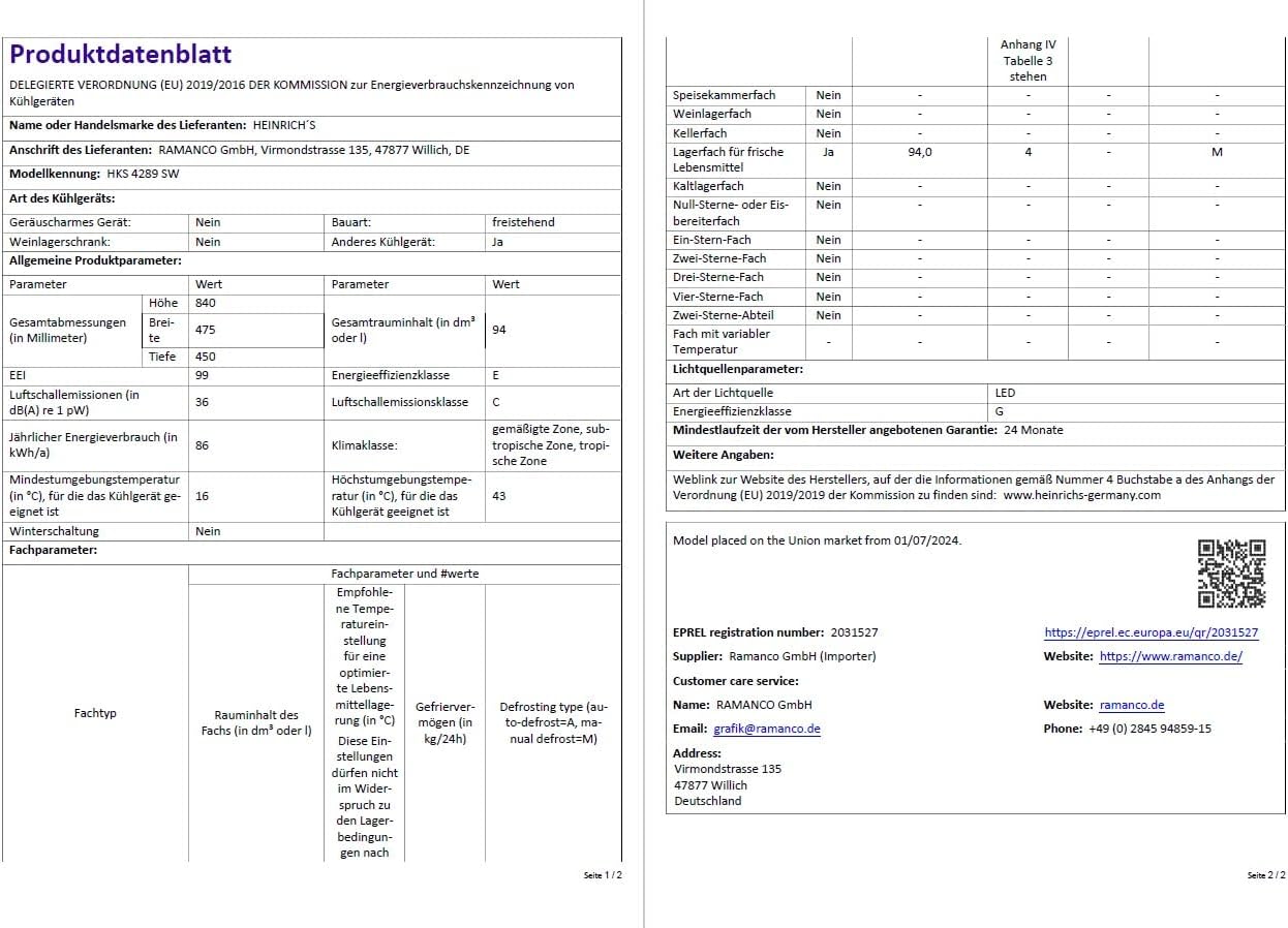 HEINRICHS Getränkekühlschrank 94L, 36dB, 7 Temperaturstufen, kompakt, für Büro & Outdoor, Schwarz