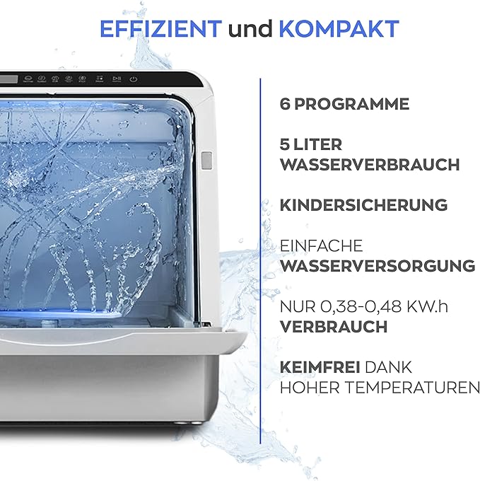 HEINRICHS Mini-Geschirrspüler HTG 8841, 5L Wassertank, mit oder ohne Wasseranschluss, 6 Programme, kompakt, freistehend