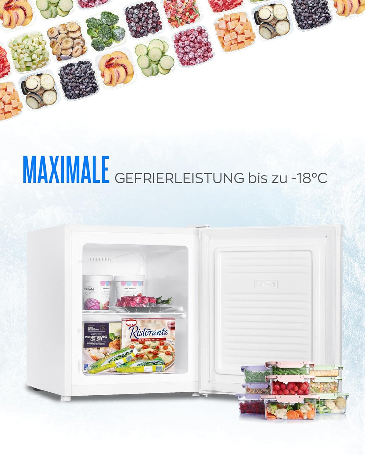 HEINRICHS Mini Gefrierschrank 33L klein kompakt leise:40dB Gefrierbox