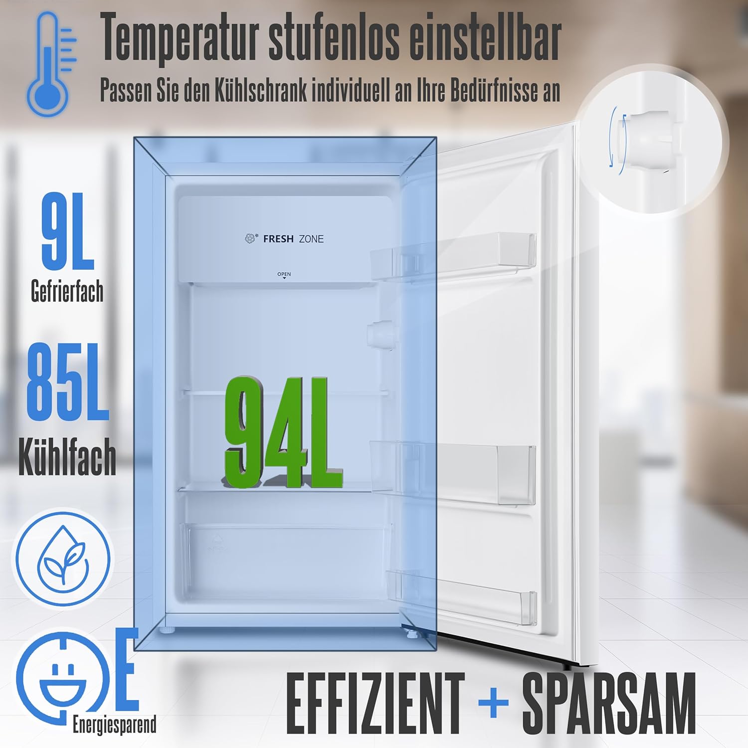 HEINRICHS Getränkekühlschrank 94L, 36dB, 7 Temperaturstufen, kompakt, für Büro & Outdoor, Weiß