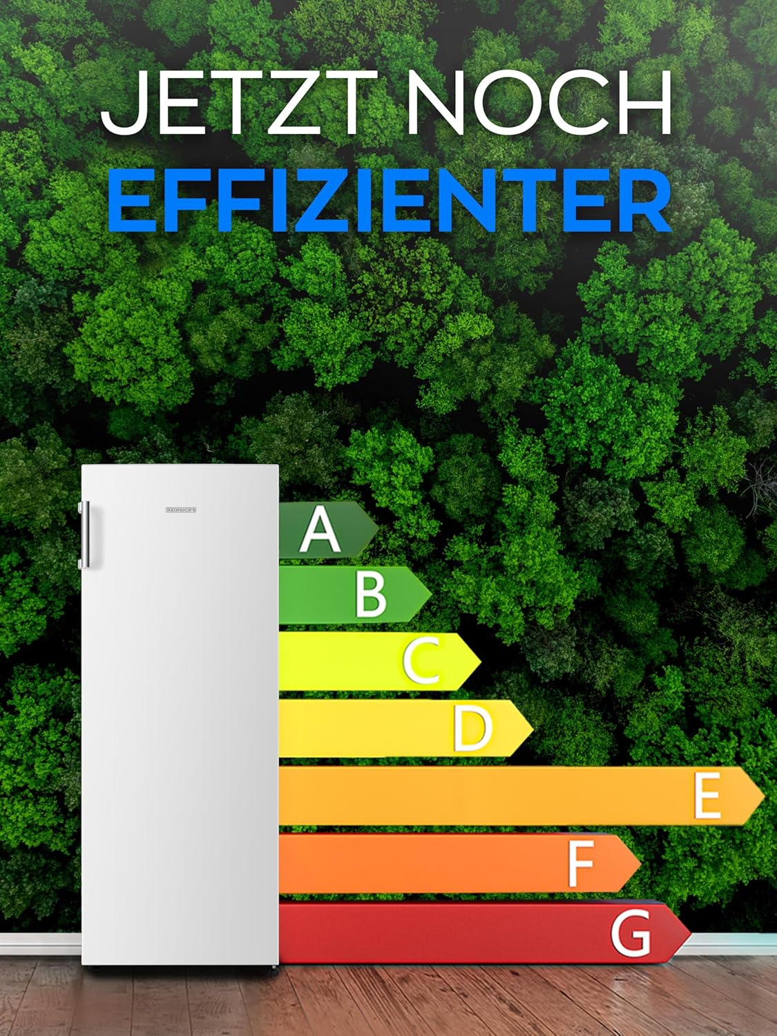 HEINRICHS Kühlschrank 242L, LED-Beleuchtung, 5 Glasablagen, 7 Temperaturstufen, wechselbarer Türanschlag, 40dB, Weiß