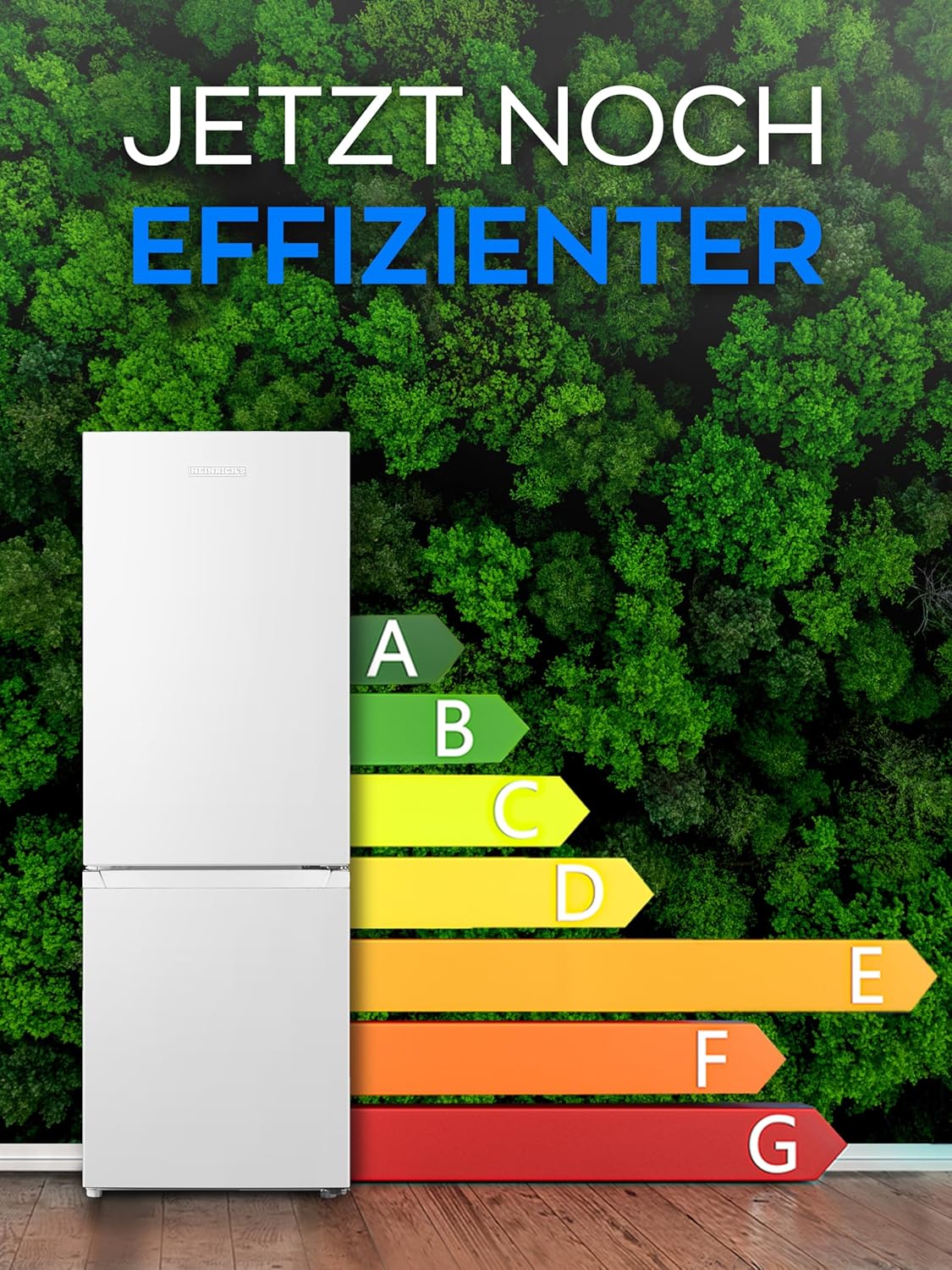 HEINRICHS Kühlgefrierkombination 175L, LED, 39dB, 7 Temperaturstufen, wechselbarer Türanschlag, Weiß